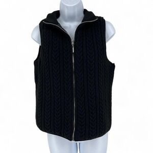 Joie Black Cable Knit Puffer Full Zip Vest Women's M | Quiet Luxury | Minimalist